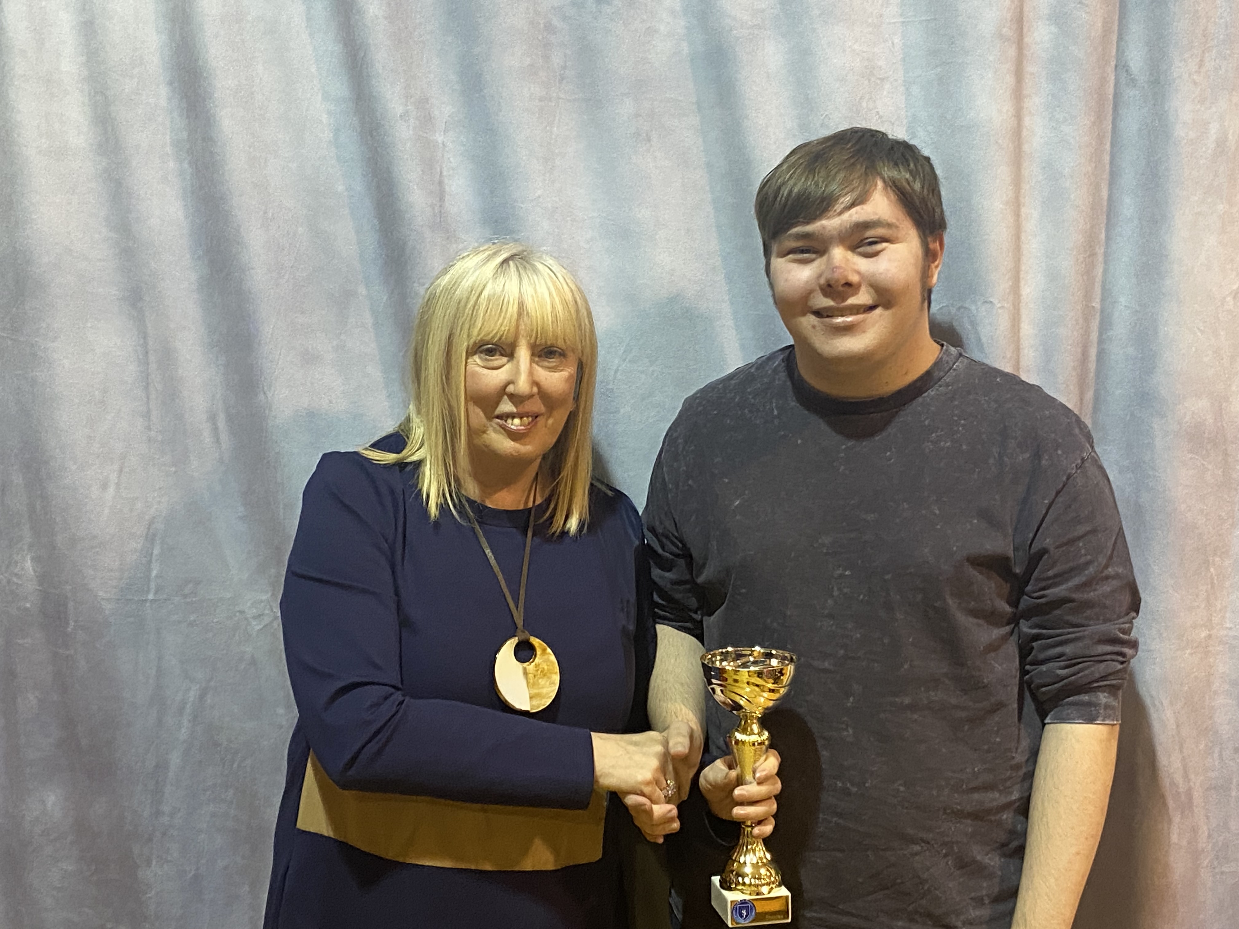 Adam Weir receives his award (Top student in Spanish) by Ms Christine Doherty, Principal - Copy