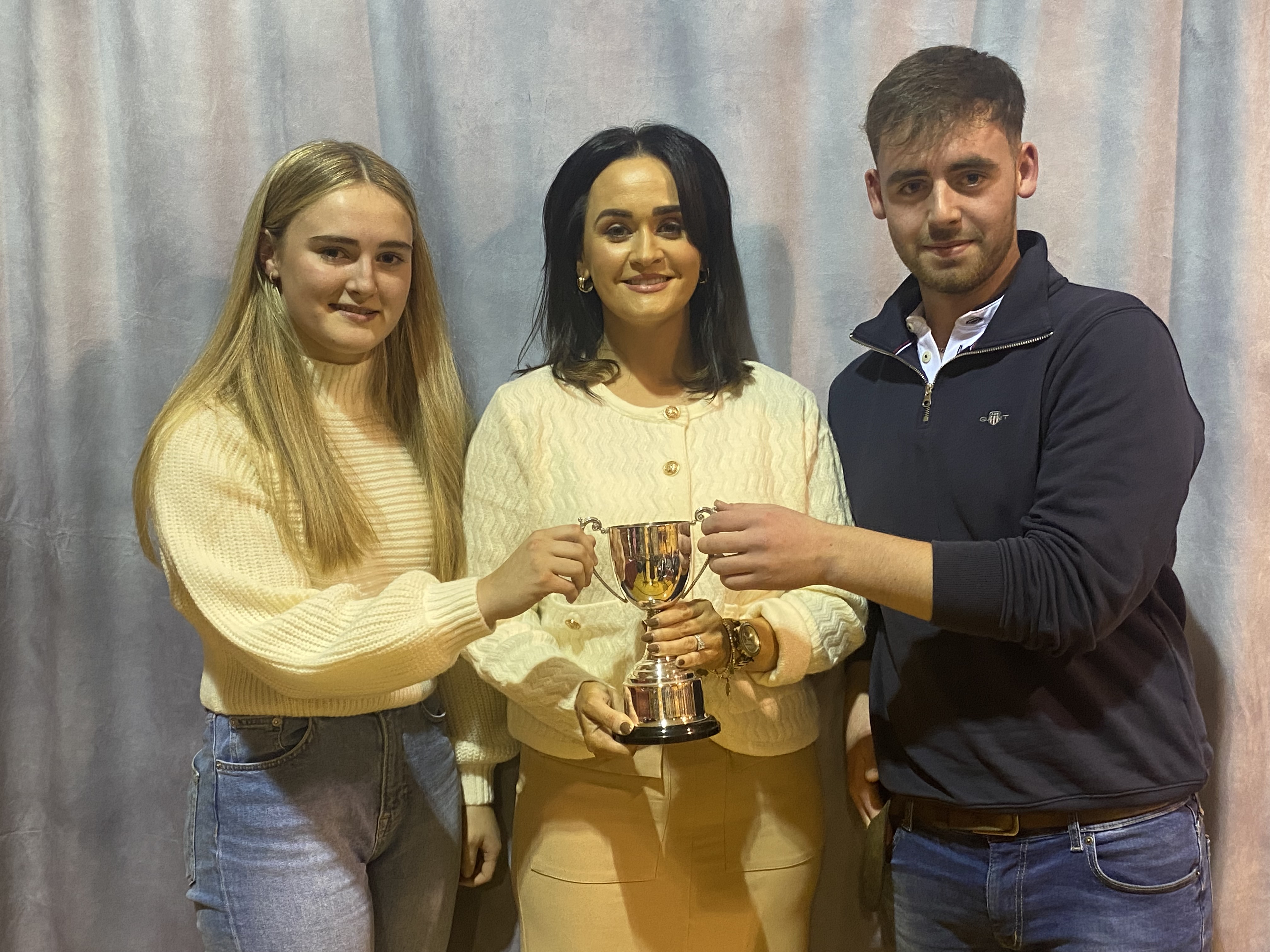 Amy McGinn & Darragh McQuaid receive their shared award (Contribution to School Life) by Mrs Deirdre Hackett - Copy